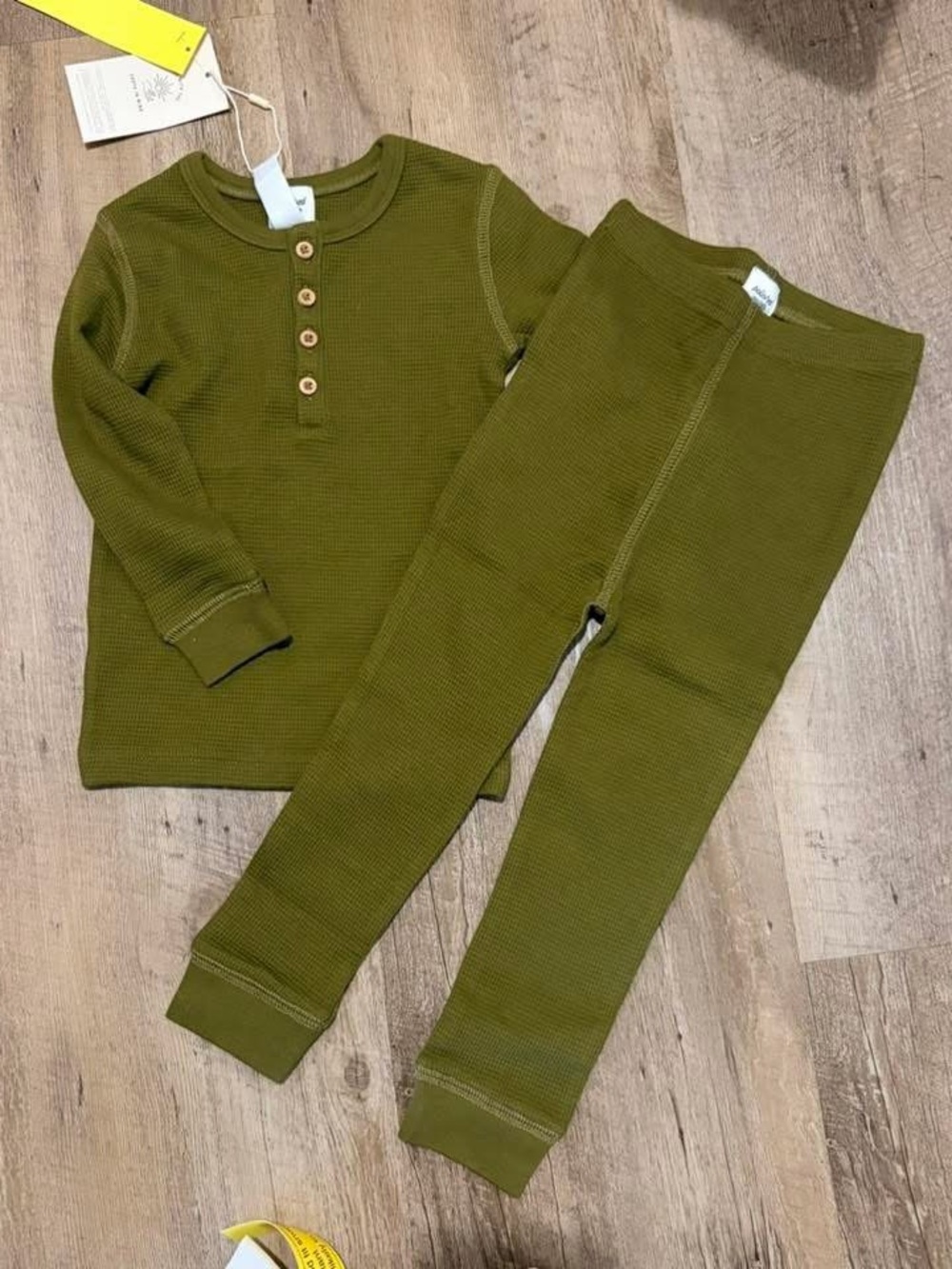 NWT Polished Prints Organic Cotton Olive Green Kids Thermal Pajama Set 2T 3T